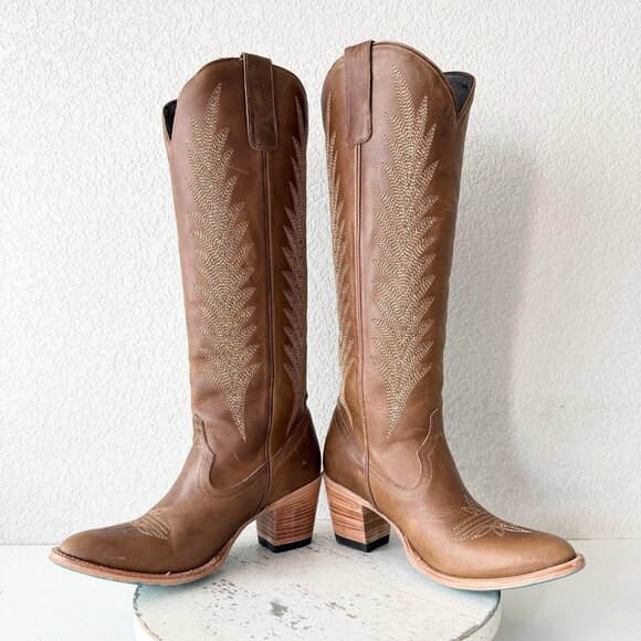Lane JENTRY Knee High Womens Cowboy Boots 8.5 Brown Leather Western Cowgirl Tall - Picture 7 of 11